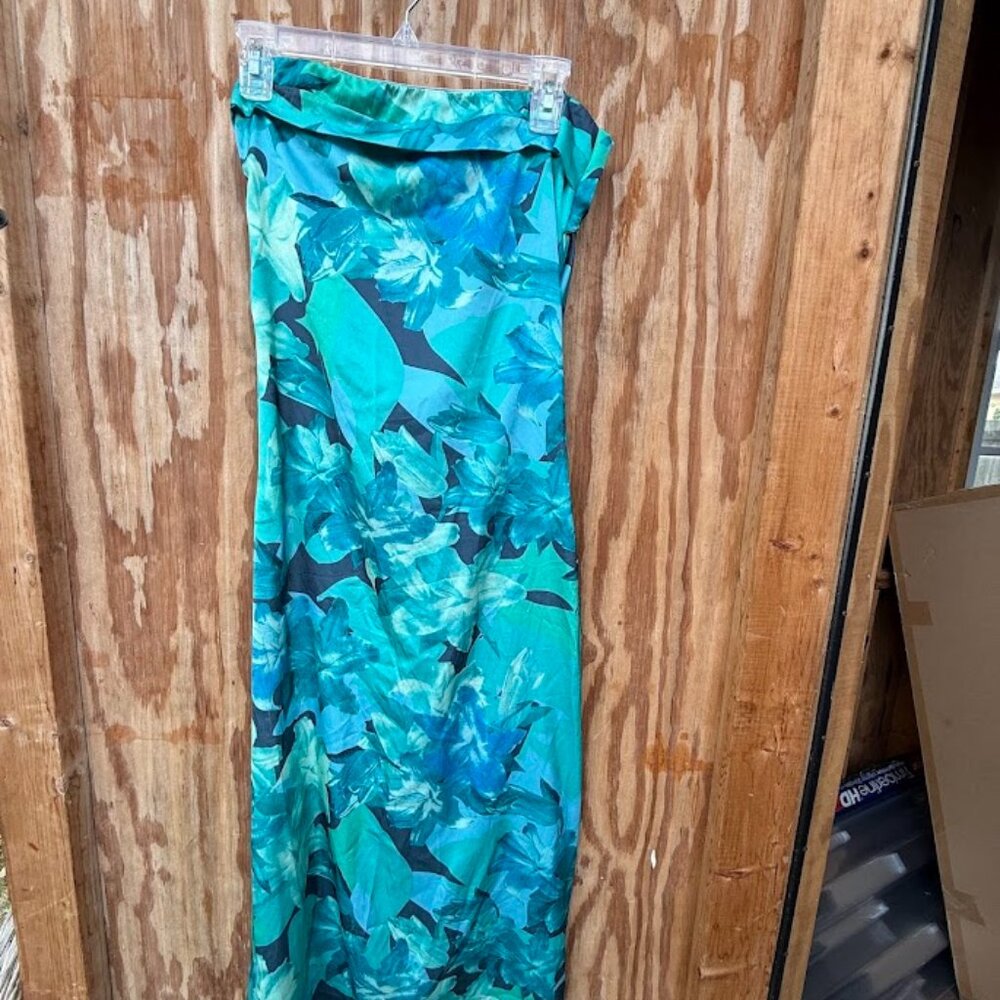 Blue Floral Strapless Dress (Size M)